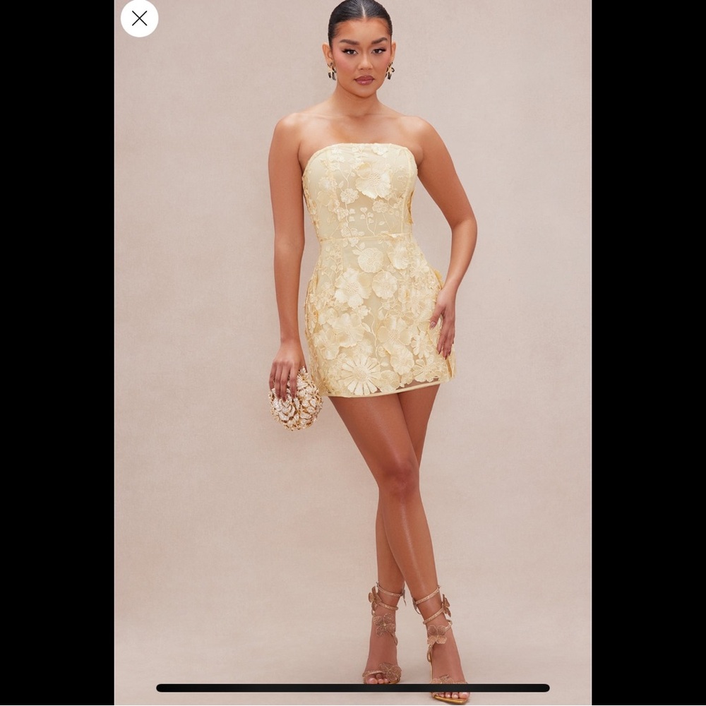 Fashion Nova Strapless Floral Mini Dress - Cream